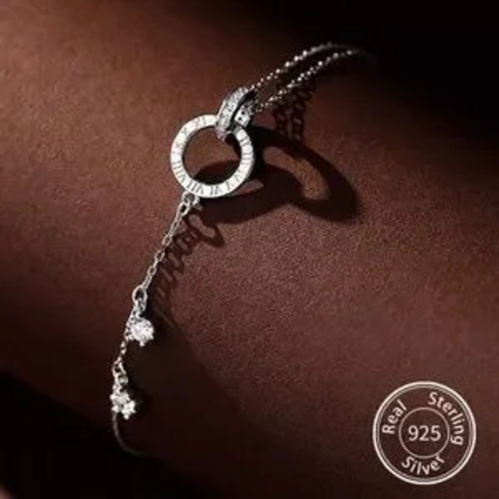 925 Sterling Silver Cubic Zirconia Double Circle Bracelet